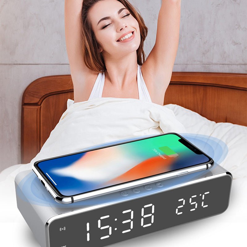 LED Electric Alarm Clock With Wireless Charger Desktop Digital Despertador Thermometer Clock HD Mirror Clock Watch Table Decor - Hyper tech store