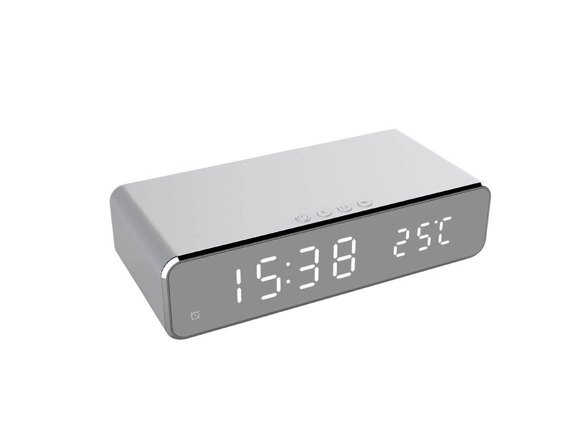 LED Electric Alarm Clock With Wireless Charger Desktop Digital Despertador Thermometer Clock HD Mirror Clock Watch Table Decor - Hyper tech store