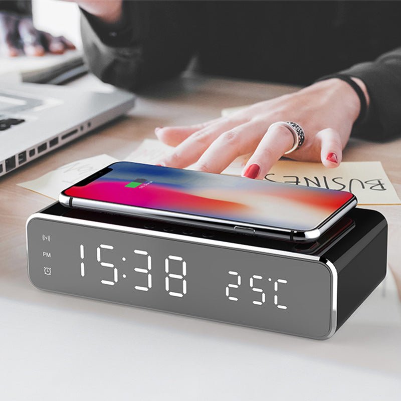 LED Electric Alarm Clock With Wireless Charger Desktop Digital Despertador Thermometer Clock HD Mirror Clock Watch Table Decor - Hyper tech store