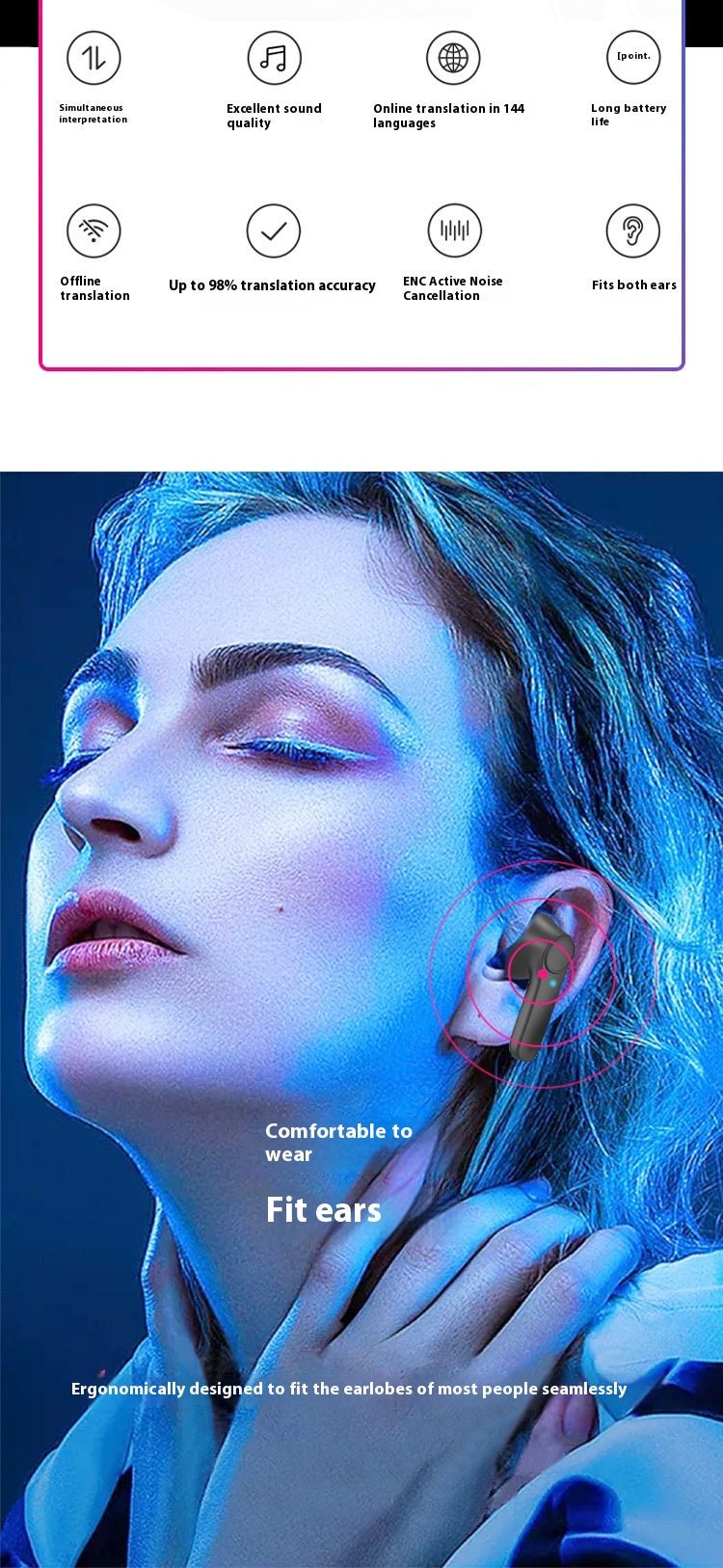 Wireless Bluetooth-compatible Translation Headphones Portable In-ear Translator - Hyper tech store